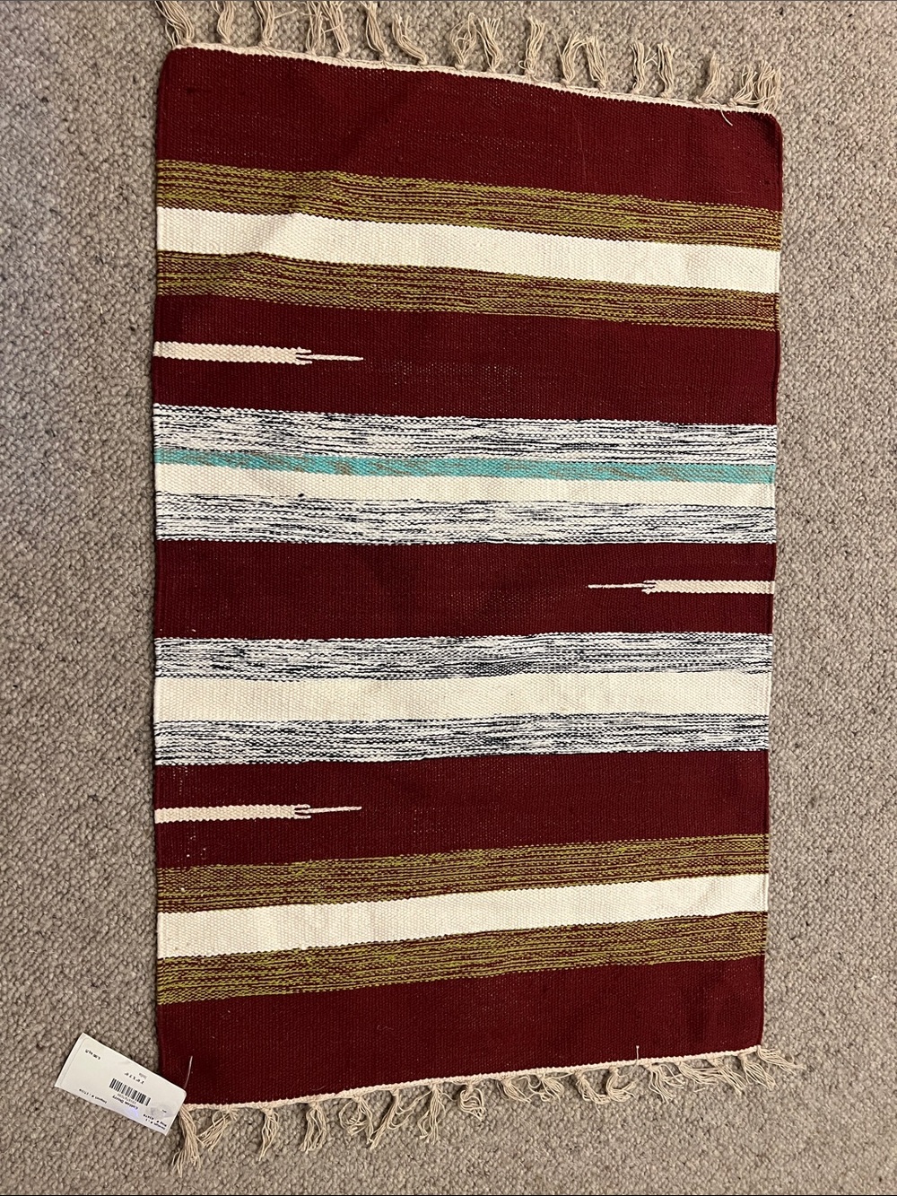 Handwoven Southwestern Stripe Rug - Burgundy, Cream & Teal Accents